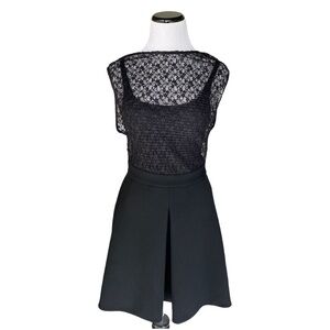 Maje Black Dress Rosaline Plissé - Lace and Crepe Mini dress sz 1